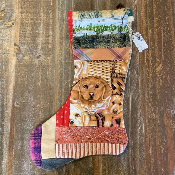 Unbranded Other - Christmas Stocking Quilted Patchwork Fabric Dog Puppy NEW 18” Handmade
